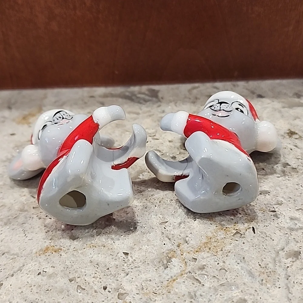 Vintage Ceramic Christmas Mice Mouse Candle Stick Hugger Climber Santa Holiday